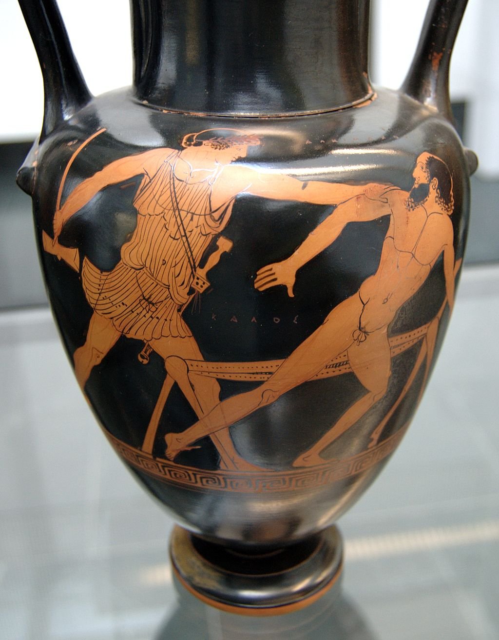 Theseus and Procrustes. Side A from an Attic red-figure neck-amphora, 470–460 BC. From Nola.