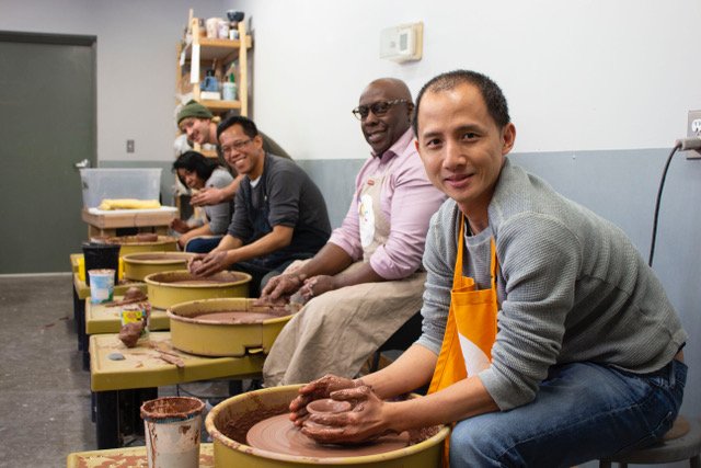 Community wheel class at Northern Clay Center, Minneapolis, Minnesota. Photo Credit: Northern Clay Center.