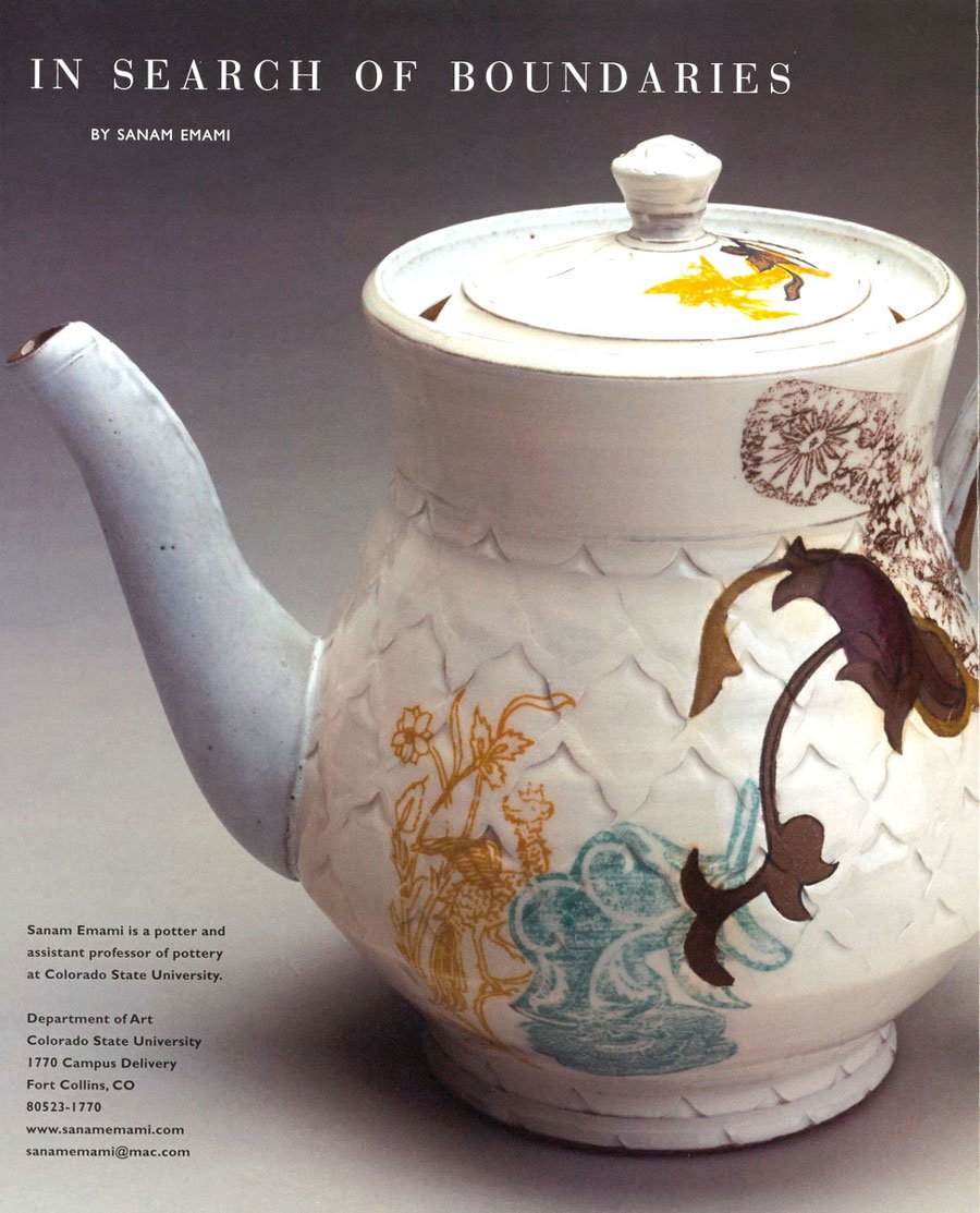 Teapot, 2010. Dark Stoneware, silk-screened transfers, h 8 in. All photographs by Joe Mendoza. Teapot, 2010. Dark Stoneware, silk-screened transfers, h 8 in. All photographs by Joe Mendoza.