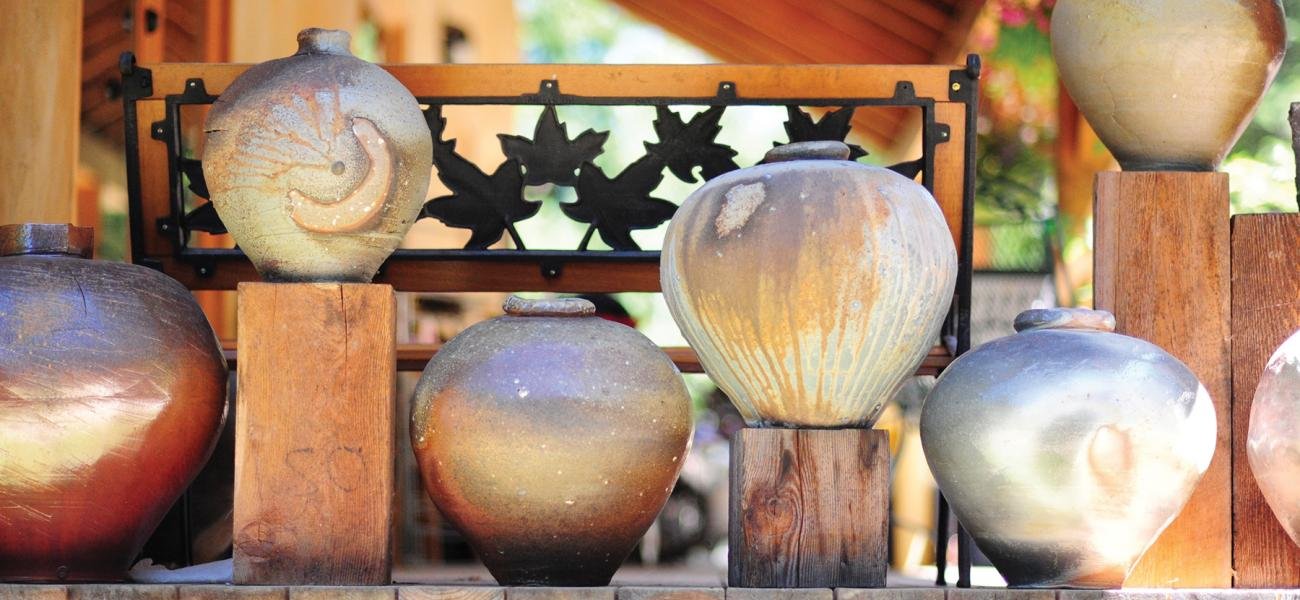 Woodfired jars by Robin DuPont at his home and studio. Photograph by Emma Love.