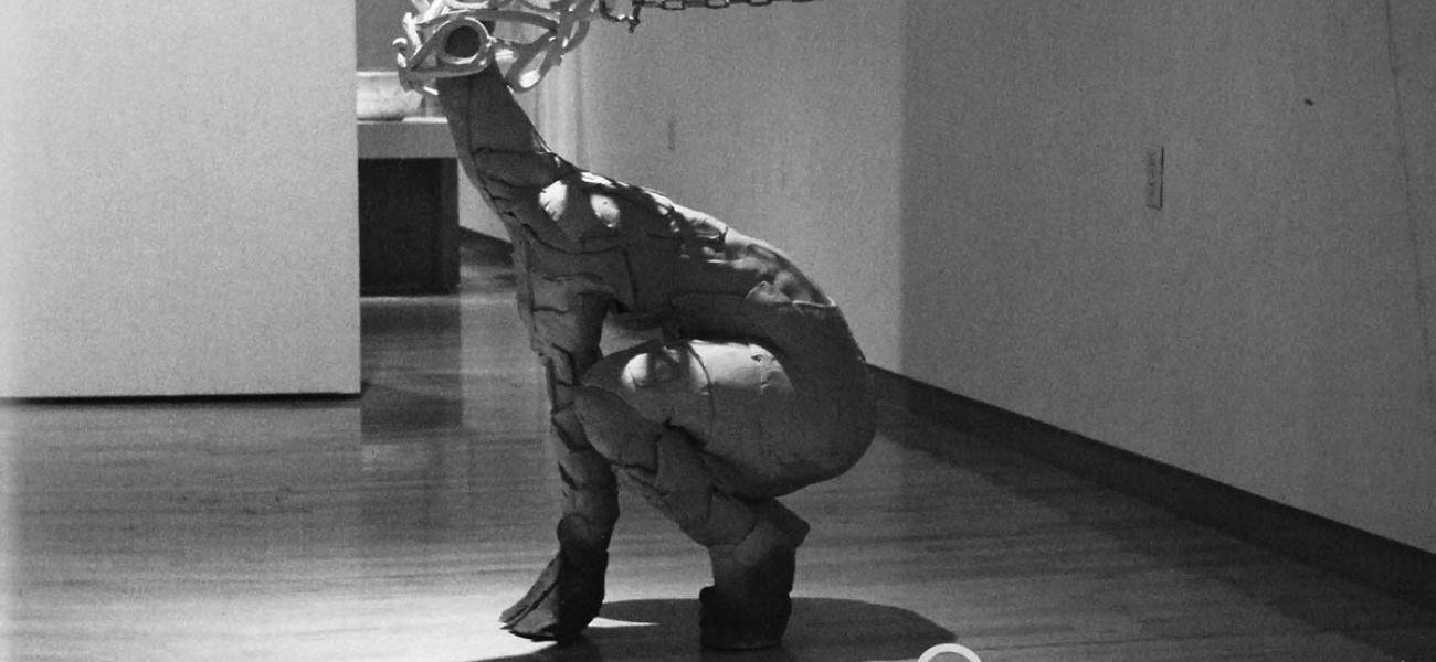 Rose B. Simpson. Intellectual Conversation, 2009. Ceramic, metal chain  and hardware. Installation, 4.5 x 3 x 15 ft. Photograph by Robert McGinnis.