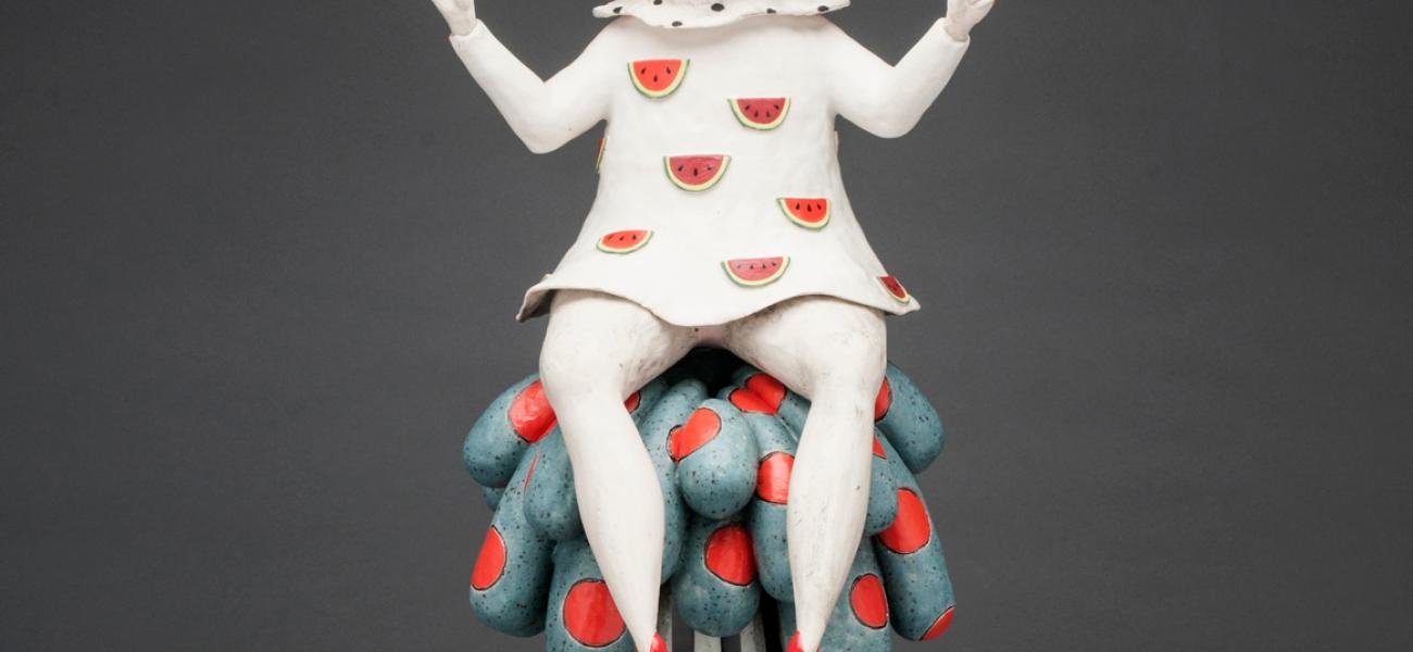 Ahrong Kim. “Kimcheese,” 2017. Porcelain, stoneware, luster, stone. 7.5 x 8 x 19 in. 