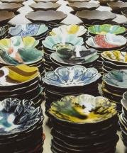 Sean O'Connell. Salad Days Plates, greenware (rear), glazed earthenware (front), 2009.