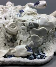 Hannah Walters, “Inkwell,” 15.75″x12″x6″, porcelain and crank clay with tin glaze