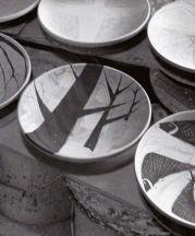 Painted, unfired work in the studio. Photograph by Mark Shapiro.
