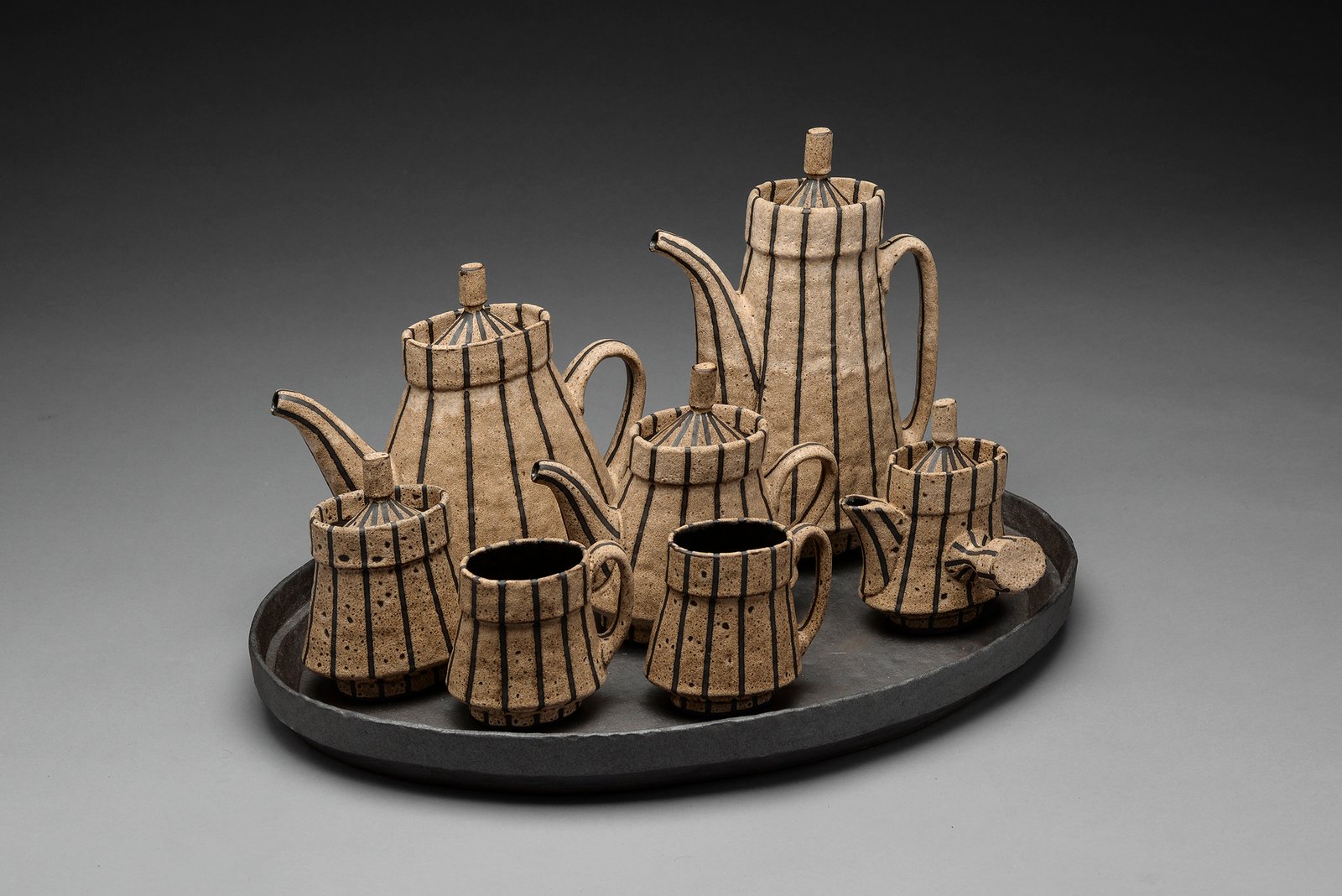 Stripe Modernist Beverage Set, 2019, 14 x 24 x 16 inches. Photo credit: Margaret Bohls