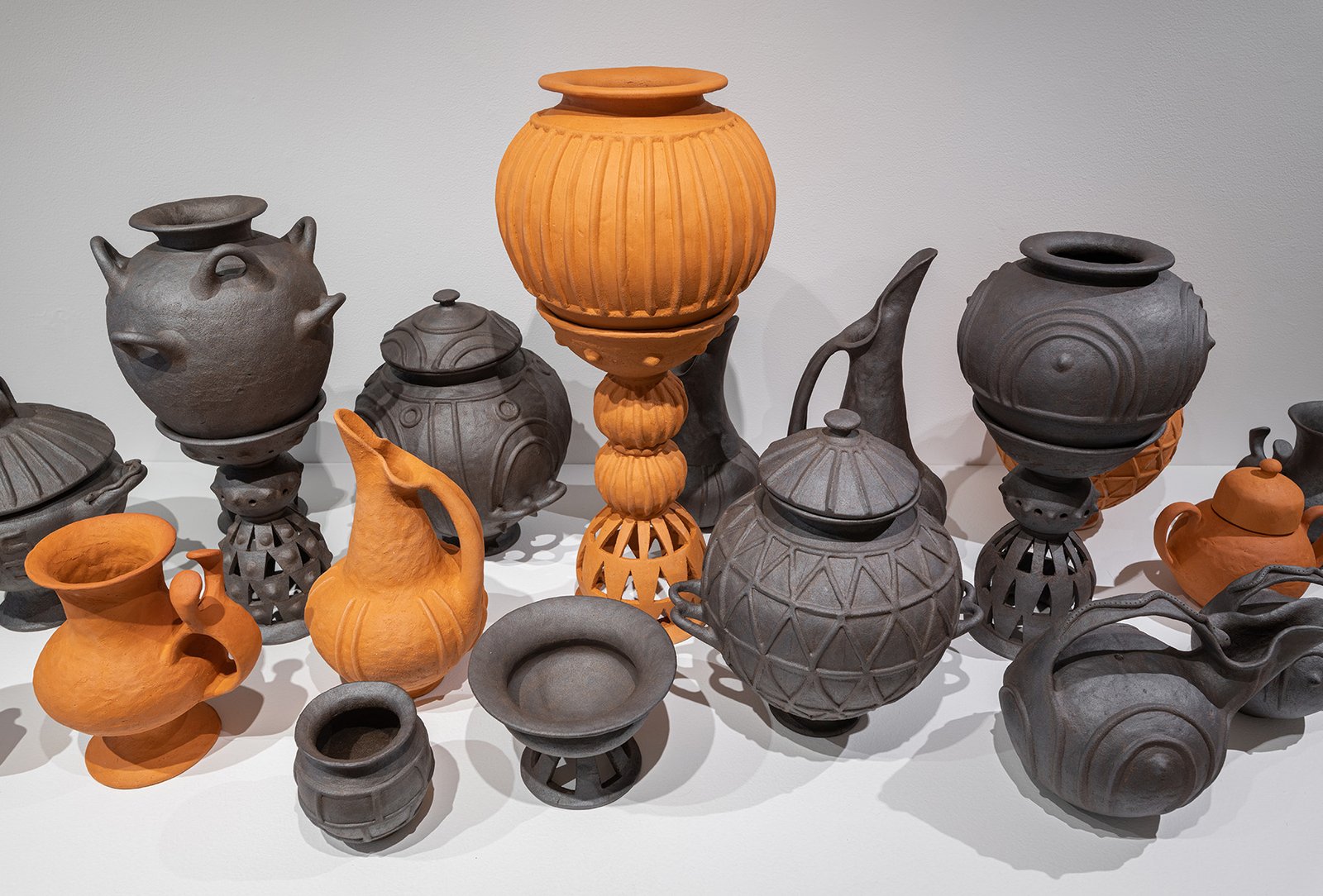 Etruscan Still Life, earthenware and stoneware, 22 x 72 x 36 inches,<br />
detail from Across the Divide exhibition at Eutectic Gallery, Portland, Oregon. Photo credit: Mario Gallucci