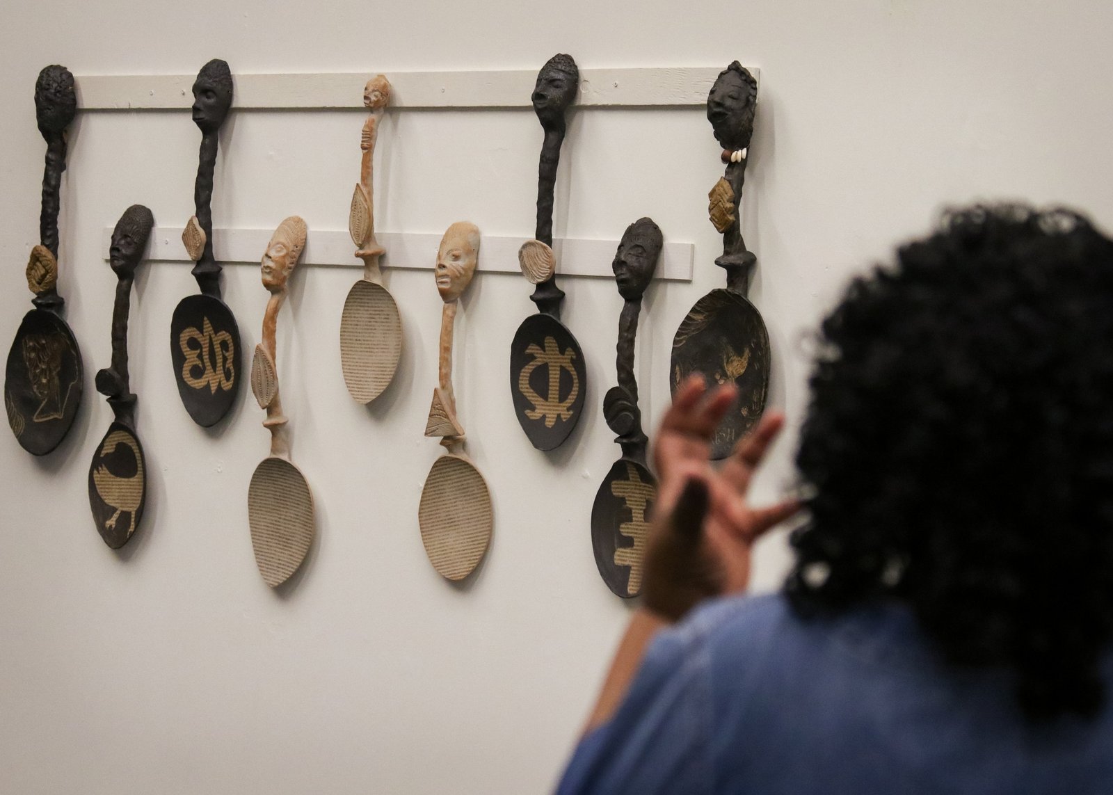 Nine of the fifteen spoons Ray created for the exhibition. Nine of the fifteen spoons Ray created for the exhibition.