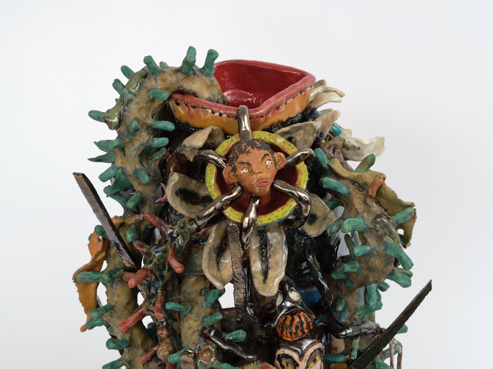 (detail) Sharif Farrag, Patient Driver Jug, 2022. Glazed stoneware, 22 x 12 x 12 inches (56 x 30.5 x 30.5 cm.). Courtesy of the Artist and François Ghebaly Gallery. Photograph by Paul Salveson.