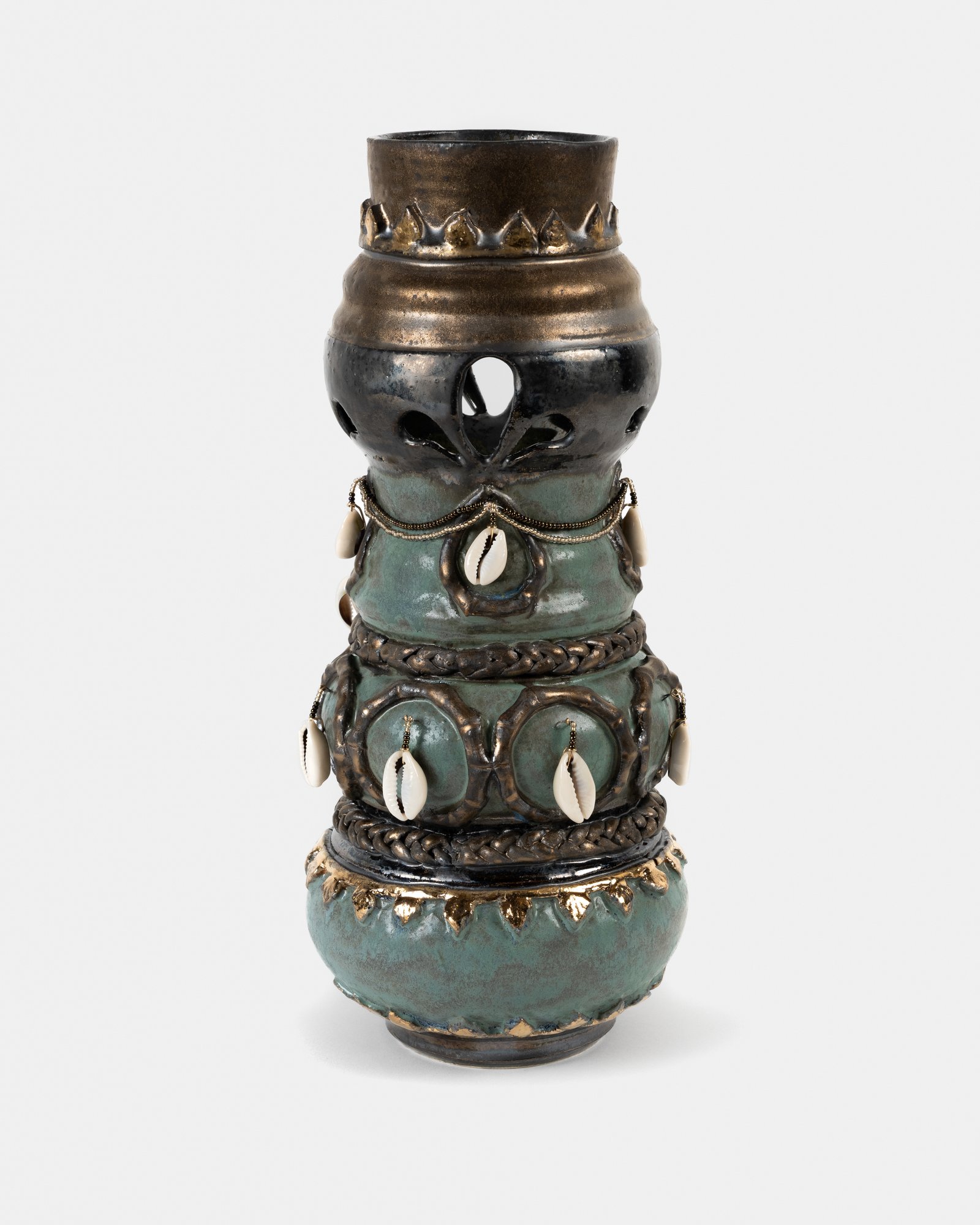 Gold and Verdigris Crowned Vase. Image courtesy of Vivian Marie Photography.