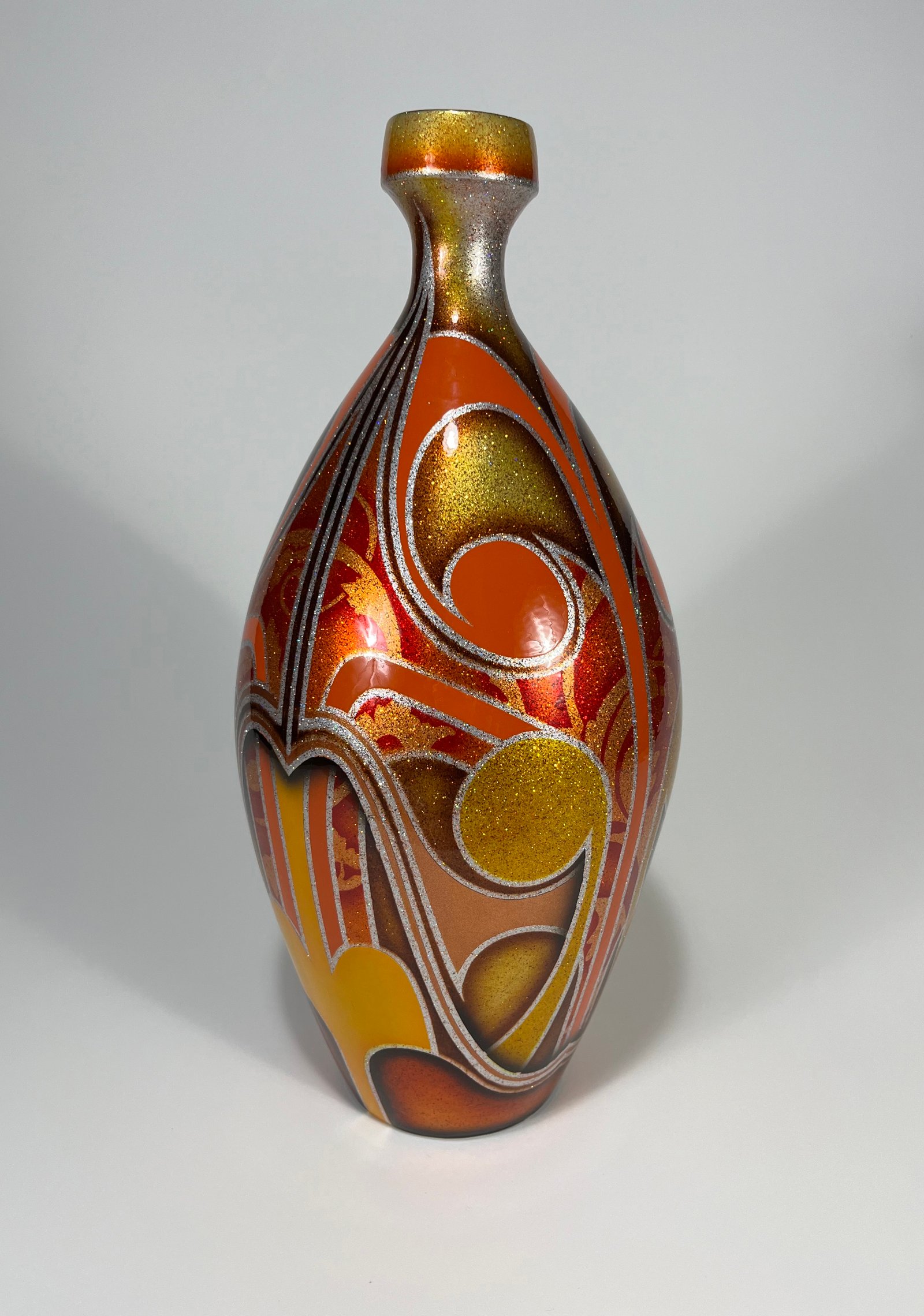 Tommy Lomeli, Chela, 2024, stoneware, kandy paint, metal flake, glitter, 10”x10”x16”