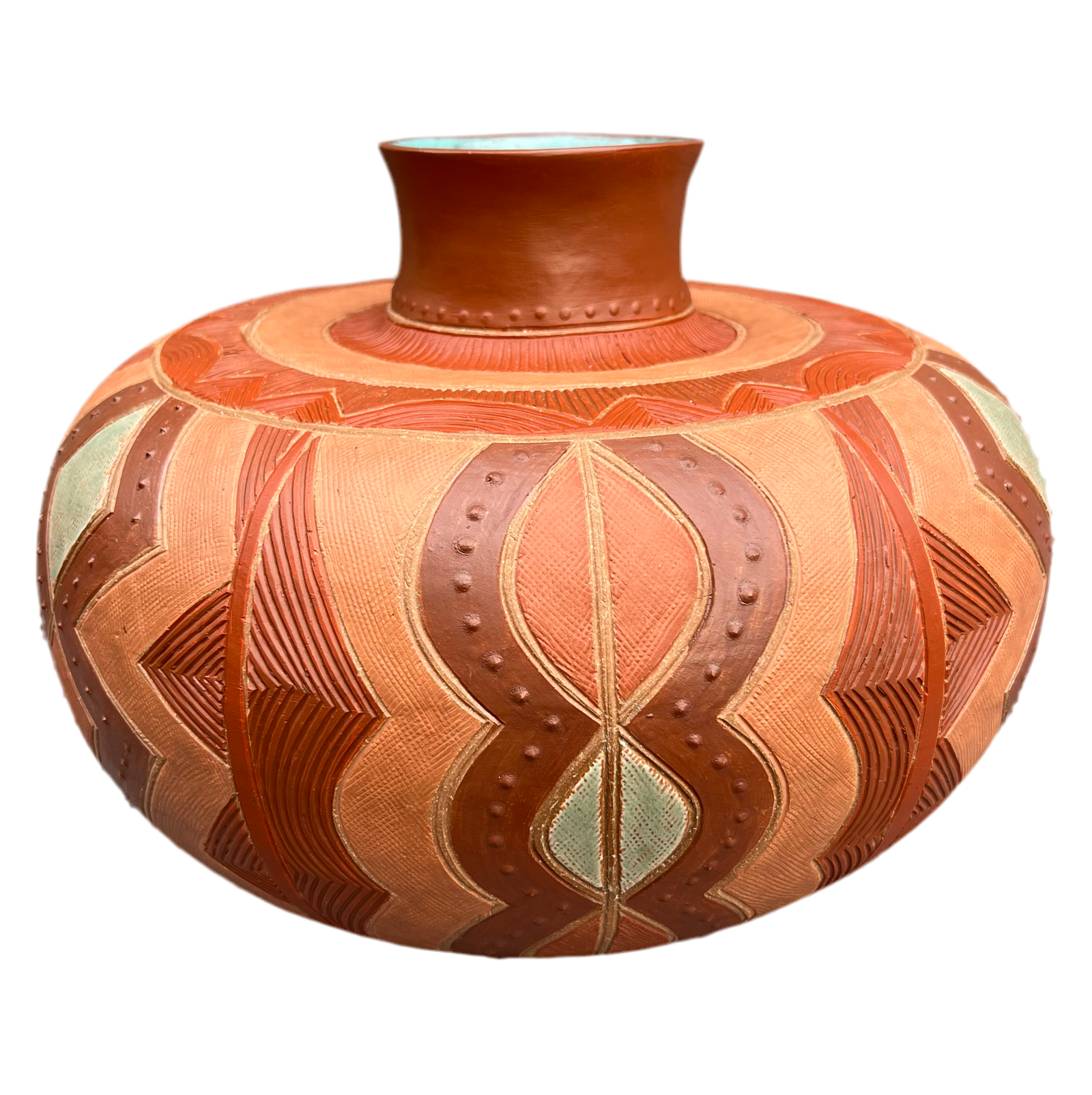Earth Tone Water Pot. Decorated with clays from New Mexico, Arizona, Alabama, and Louisiana.