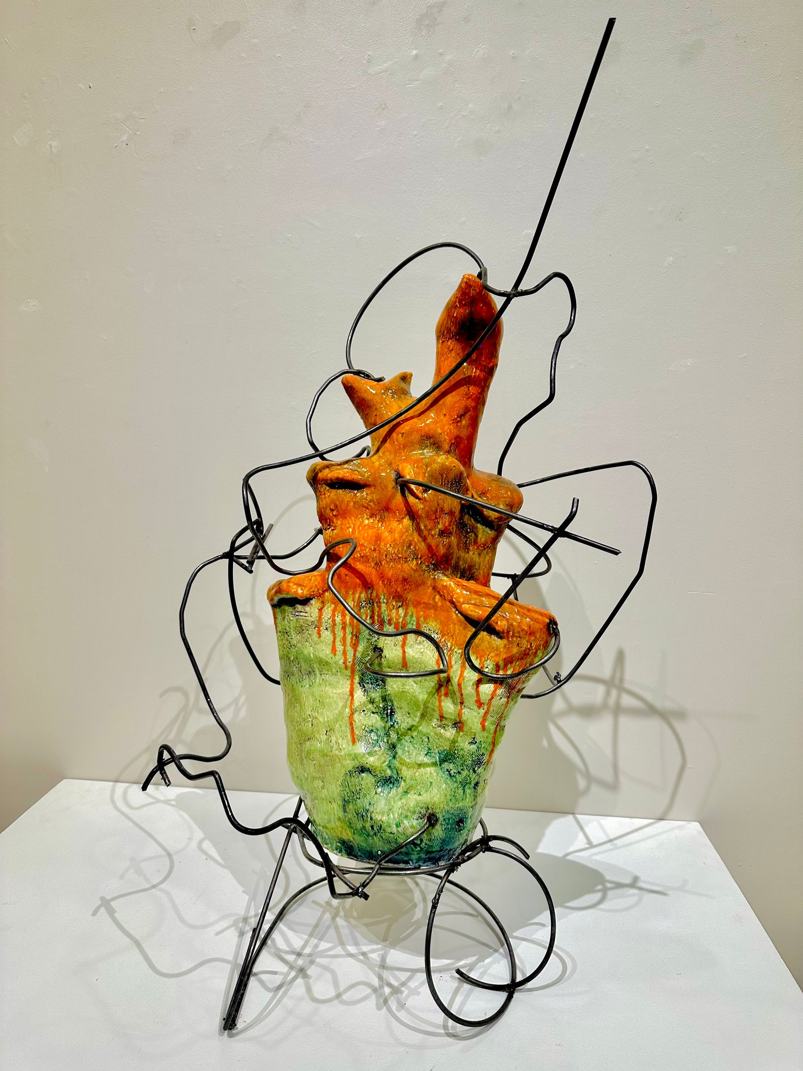Emmanuel “Kstony” Asamoah, Fix it, 2024, Earthenware, Low fire Glaze, Metal, 48”x25”x51”.