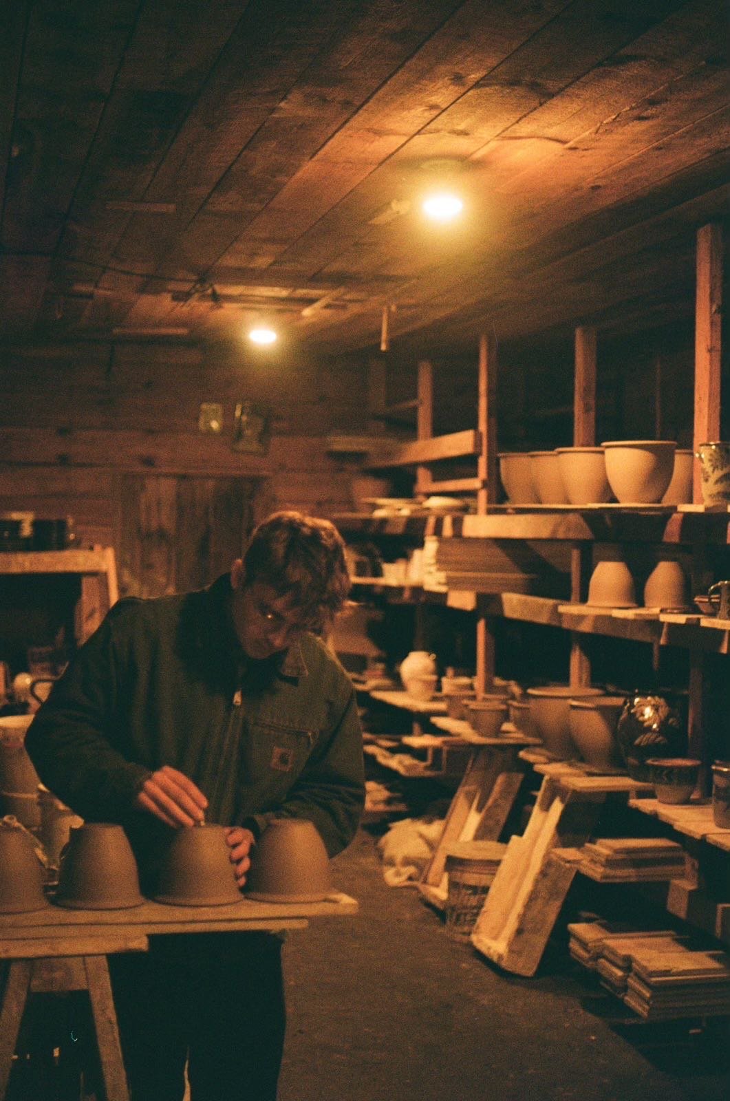 Samuel Harley in the studio, apprenticing with Matt Jones