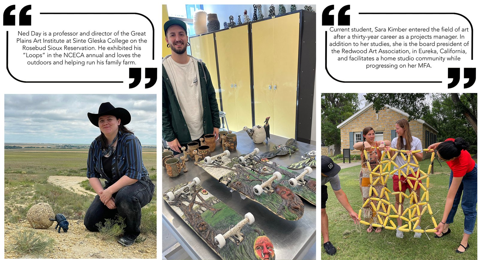 Left top: Linda Ganstrom's reflections. Left bottom: Rylie Hazelton. Center: Dylan Seeney, "Boards." Right top: Linda Ganstrom's reflections. Bottom right: Taylor Craiog and Cari Jean Nelson. Left top: Linda Ganstrom's reflections. Left bottom: Rylie Hazelton. Center: Dylan Seeney, "Boards." Right top: Linda Ganstrom's reflections. Bottom right: Taylor Craiog and Cari Jean Nelson.