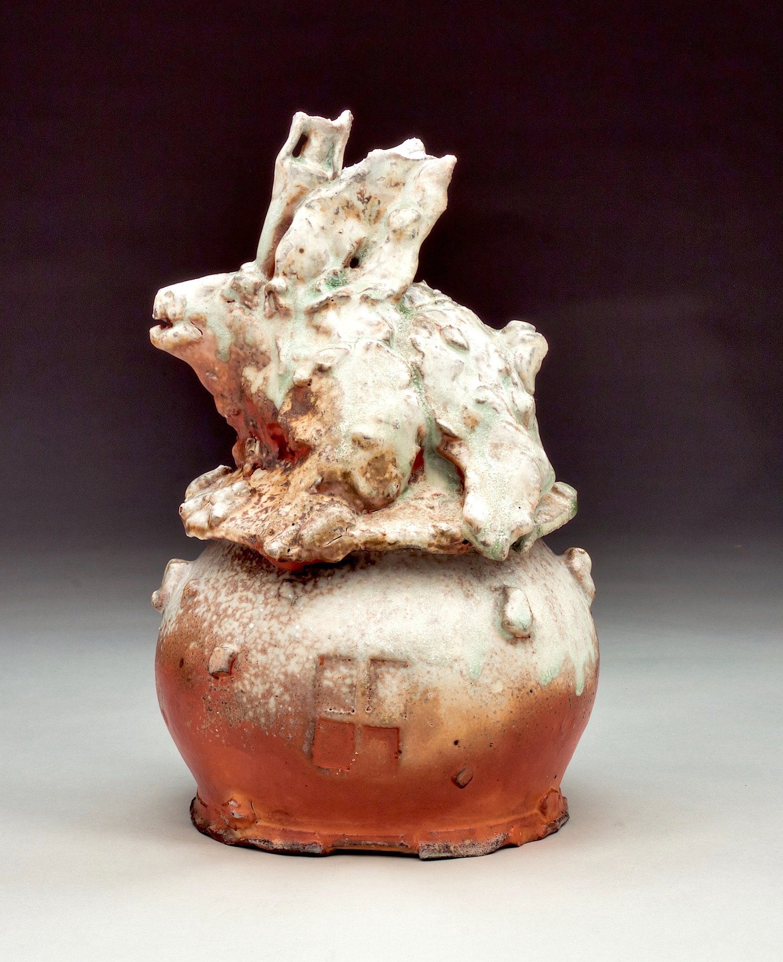 Bede Clarke, Lidded Vessel, wood-fired stoneware.